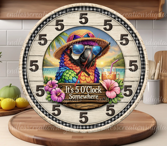 TROPICAL PARROT ROUND/CLOCK DESIGN