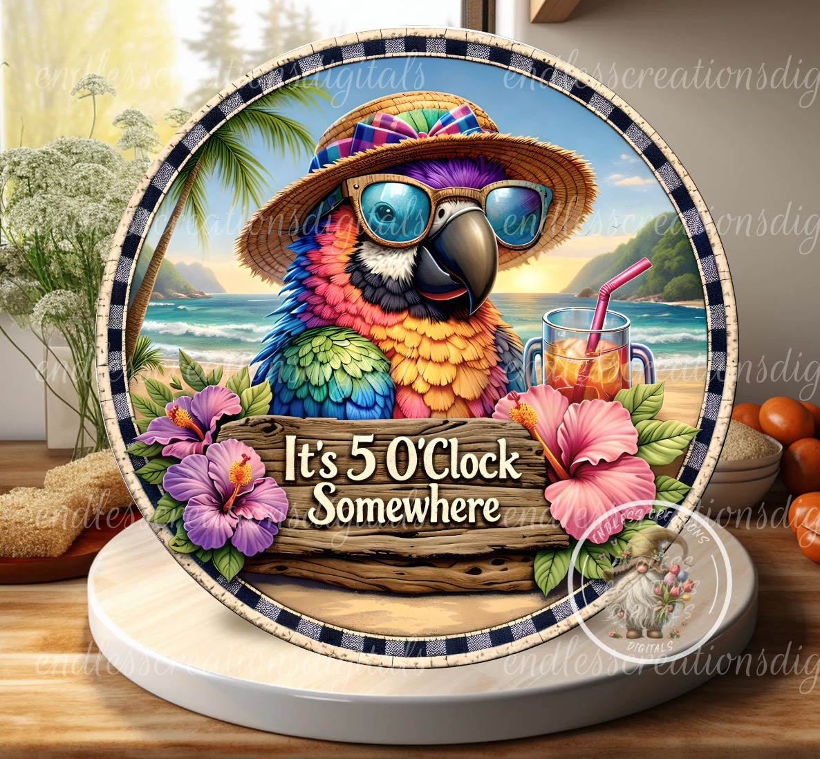 TROPICAL PARROT ROUND/CLOCK DESIGN