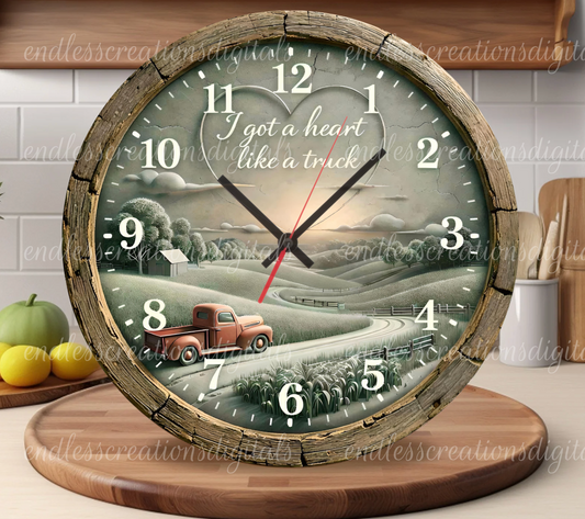 HEART LIKE A TRUCK ROUND/CLOCK DESIGN