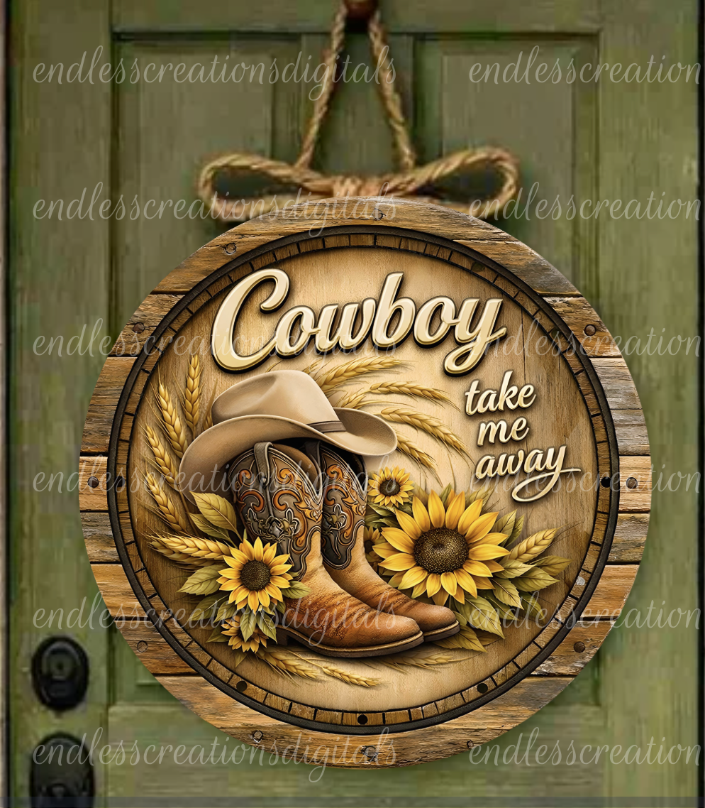 COWBOY TAKE ME AWAY ROUND/CLOCK DESIGN BUNDLE OF 4