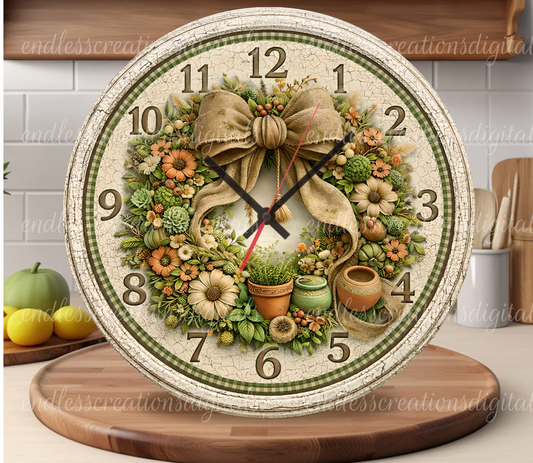 GARDEN HERBS FLORAL ROUND/CLOCK DESIGN