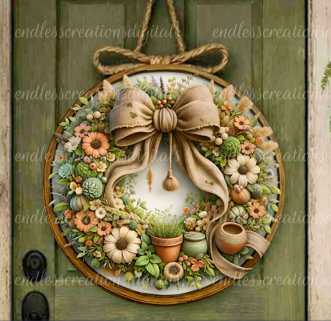 GARDEN HERBS FLORAL ROUND/CLOCK DESIGN