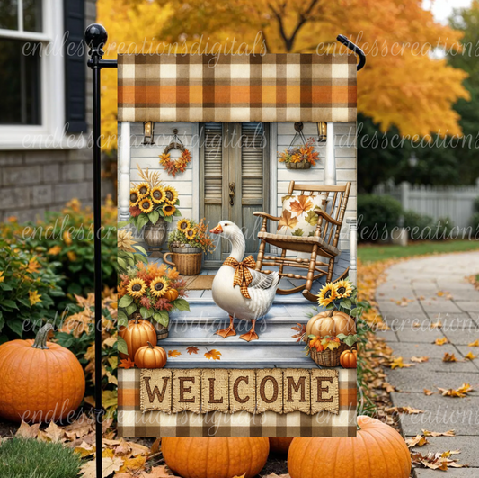 WELCOME FALL GOOSE GARDEN FLAG