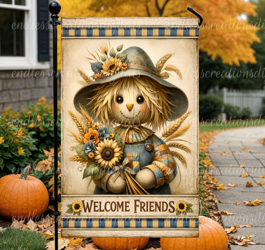 FALL FLORAL SCARECROW GARDEN FLAG