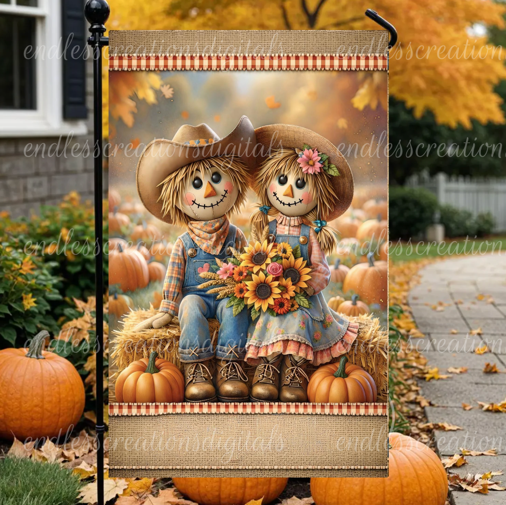 FALL SCARECROW COUPLE GARDEN FLAG