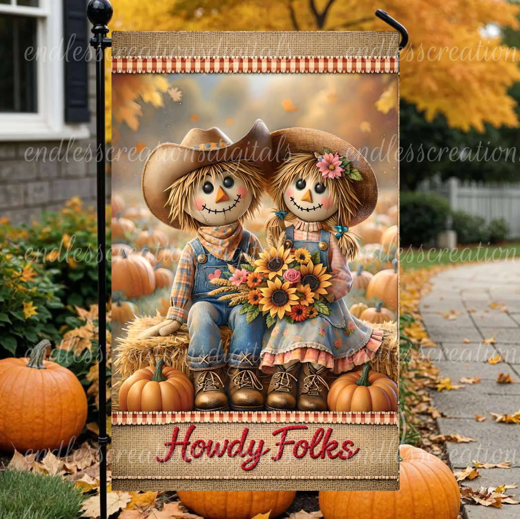 FALL SCARECROW COUPLE GARDEN FLAG