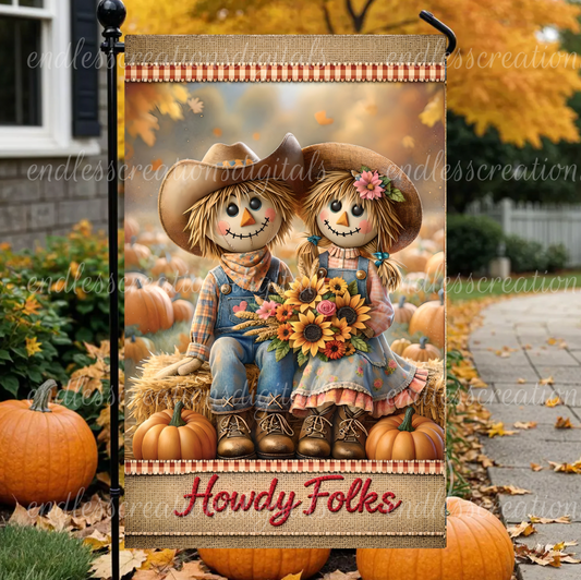 FALL SCARECROW COUPLE GARDEN FLAG