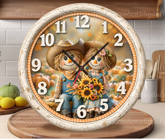 FALL SCARECROW COUPLE ROUND/CLOCK DESIGN BUNDLE OF 3