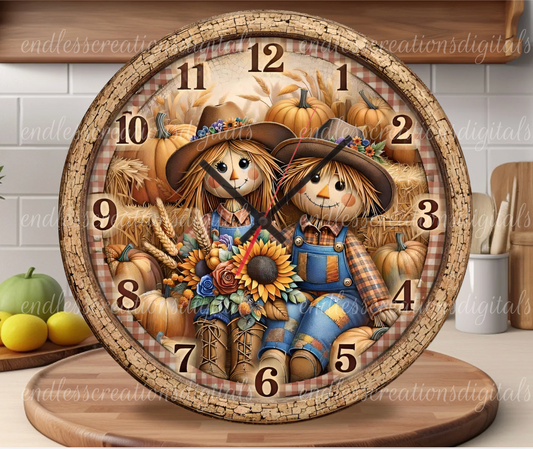 FALL SCARECROW COUPLE ROUND/CLOCK DESIGN BUNDLE OF 3