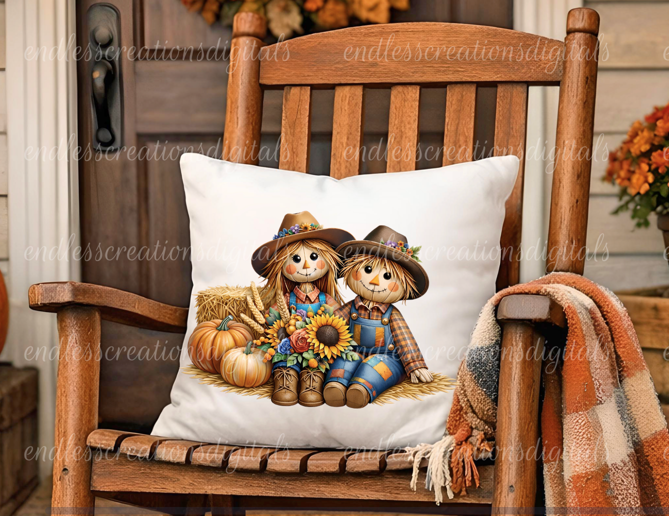FALL SCARECROW COUPLE ROUND/CLOCK DESIGN BUNDLE OF 3