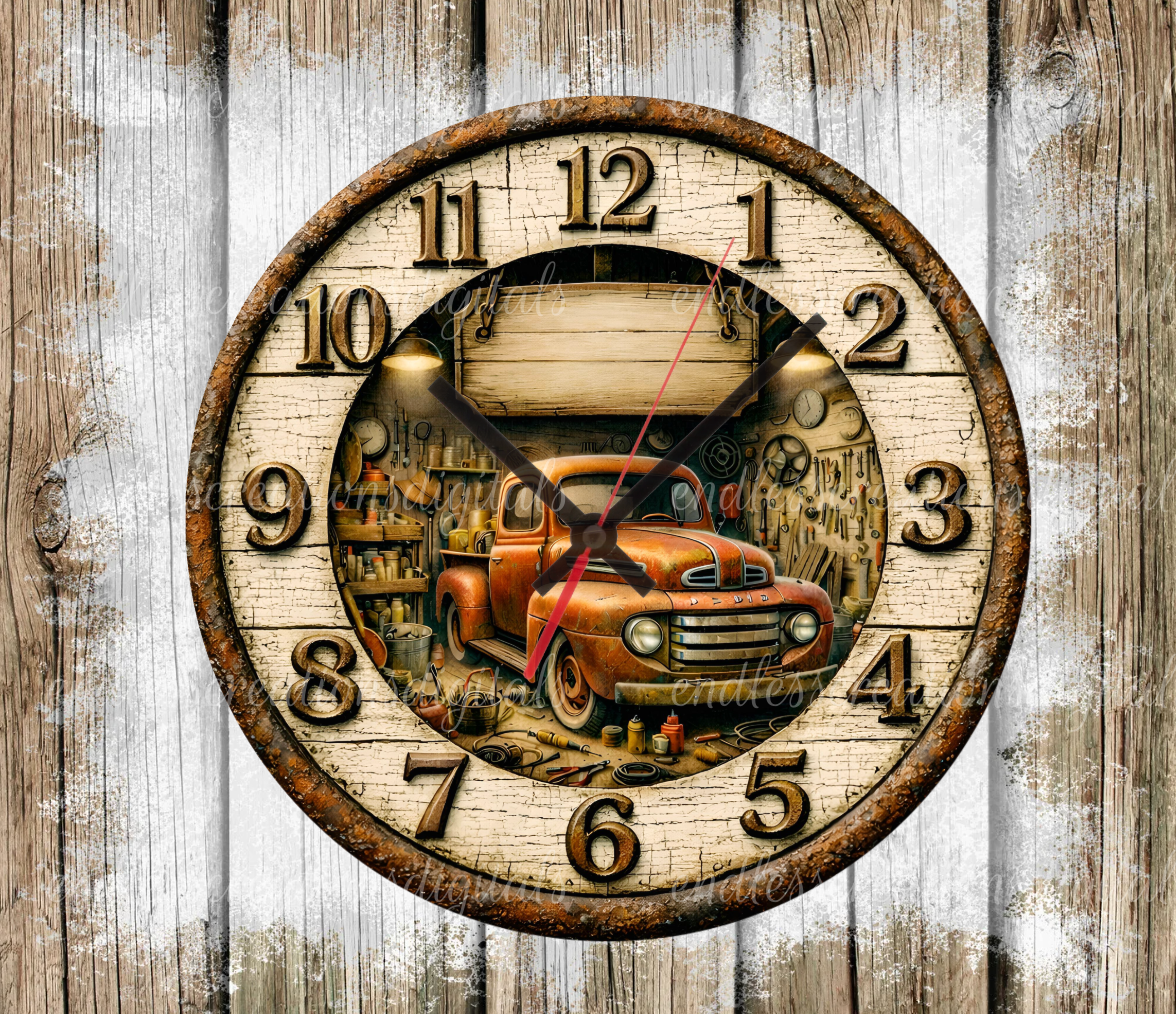 FATHERS DAY OLD TRUCK FIX IT SHOP ROUND/CLOCK DESIGN BUNDLE OF 5