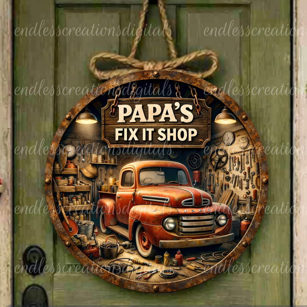 FATHERS DAY OLD TRUCK FIX IT SHOP ROUND/CLOCK DESIGN BUNDLE OF 5