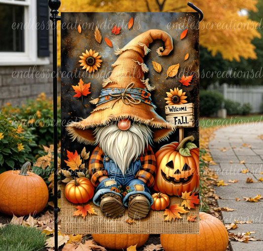 WELCOME FALL GNOME GARDEN FLAG