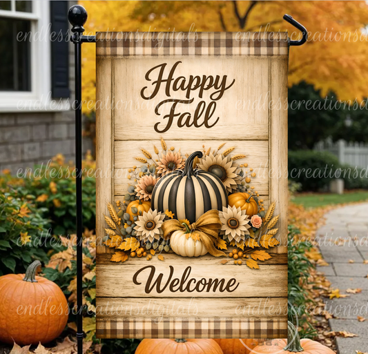 HAPPY FALL FLORAL PUMPKIN GARDEN FLAG