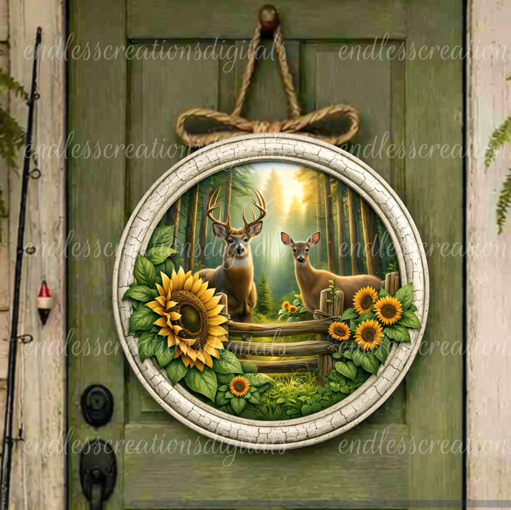 FOREST DEER COUPLE ROUND/CLOCK DESIGN