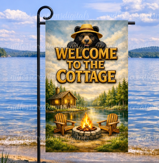 COTTAGE WELCOME GARDEN FLAG