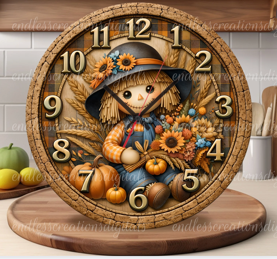 CUTE FALL SCARECROW ROUND/CLOCK DESIGN BUNDLE OF 3