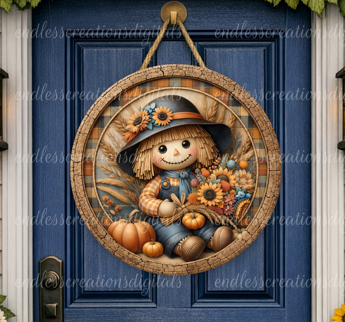 CUTE FALL SCARECROW ROUND/CLOCK DESIGN BUNDLE OF 3
