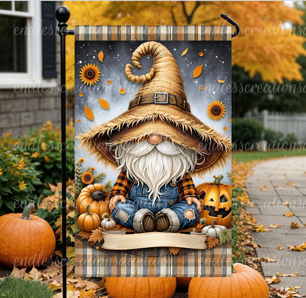 I LOVE FALL GNOME GARDEN FLAG