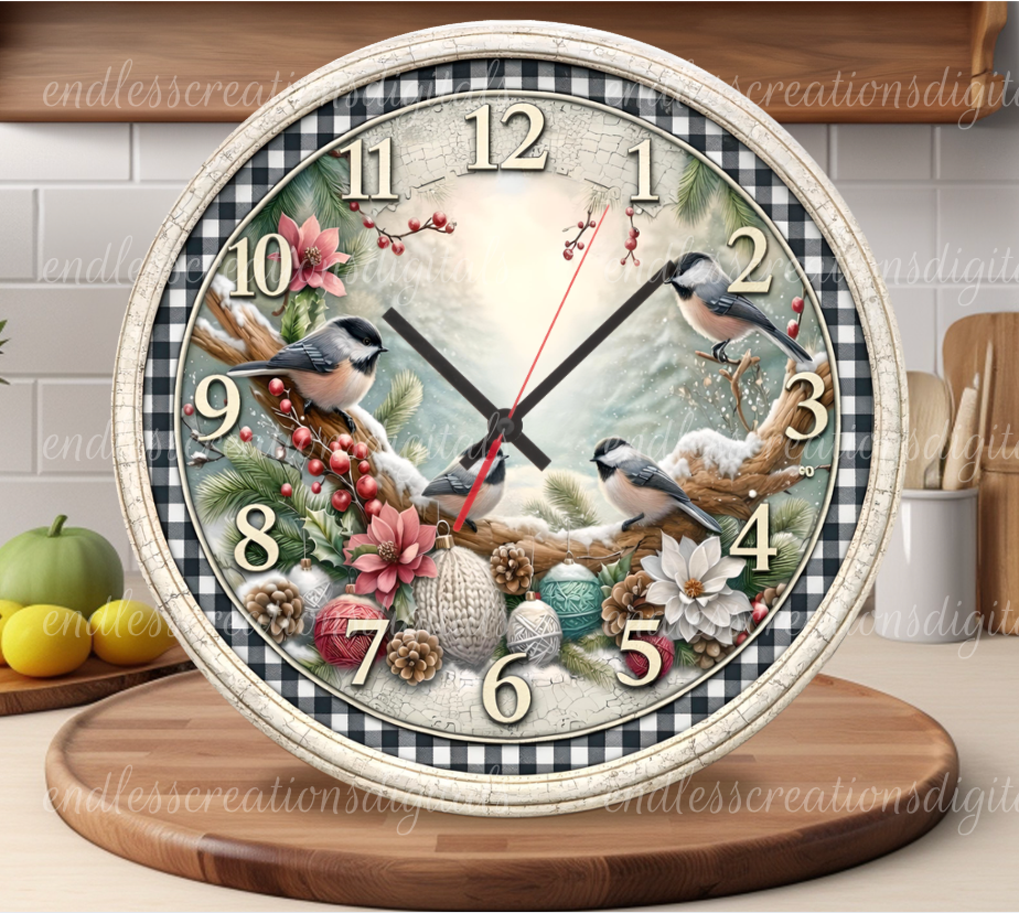 WINTER CHICKADEES ROUND/CLOCK DESIGN BUNDLE OF 3