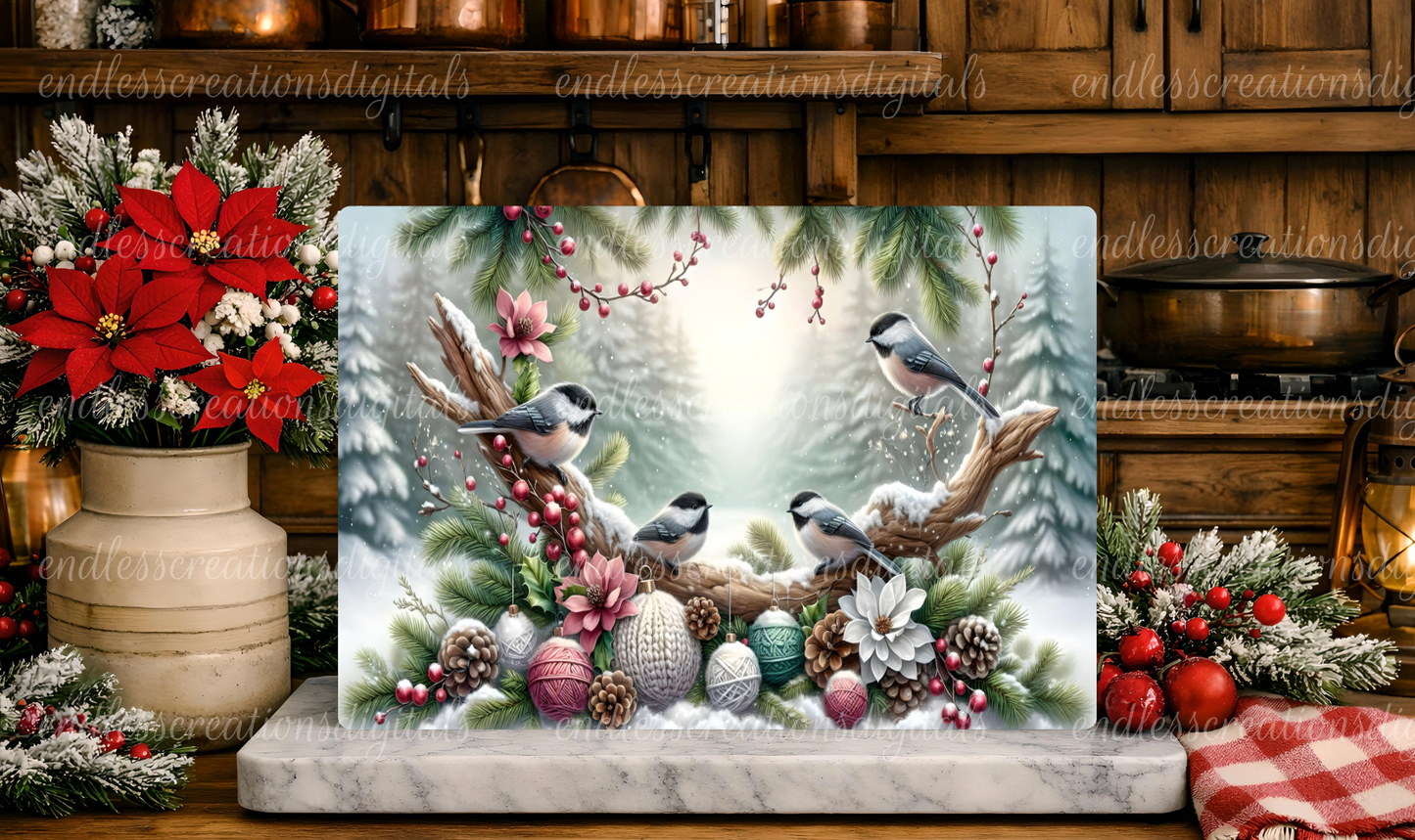 WINTER CHICKADEES ROUND/CLOCK DESIGN BUNDLE OF 3