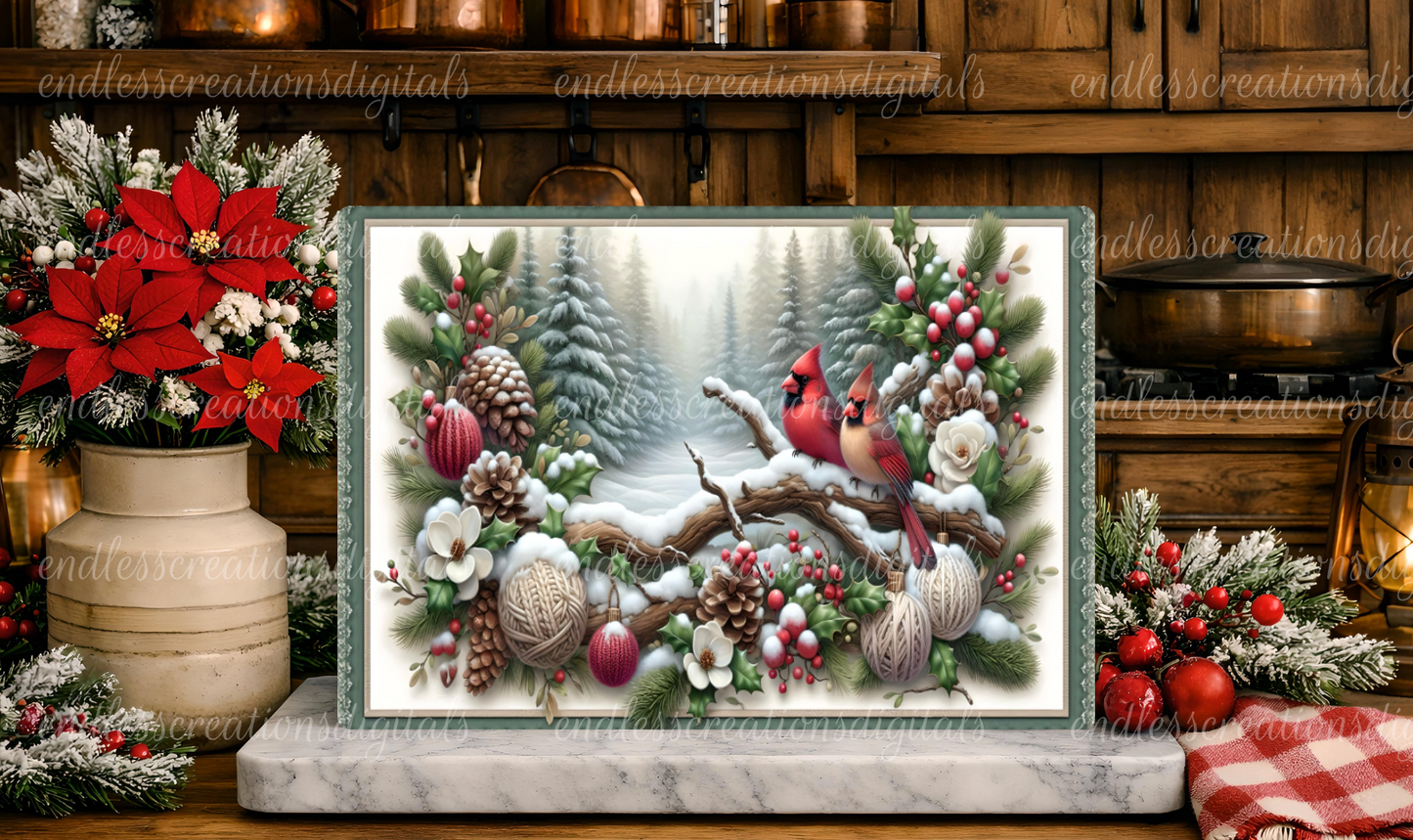 WINTER FLORAL CARDINALS RECTANGLE