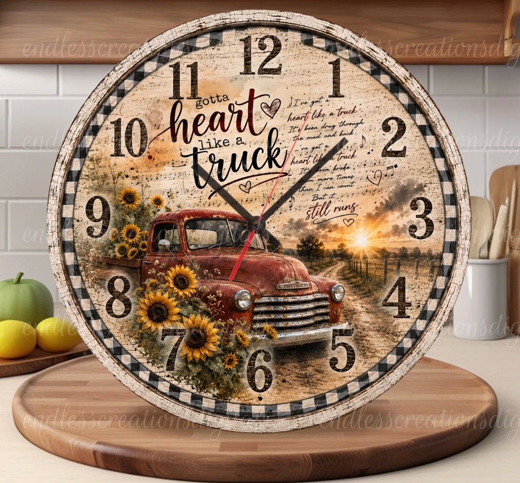 HEART LIKE A TRUCK ROUND/CLOCK DESIGN BUNDLE OF 4