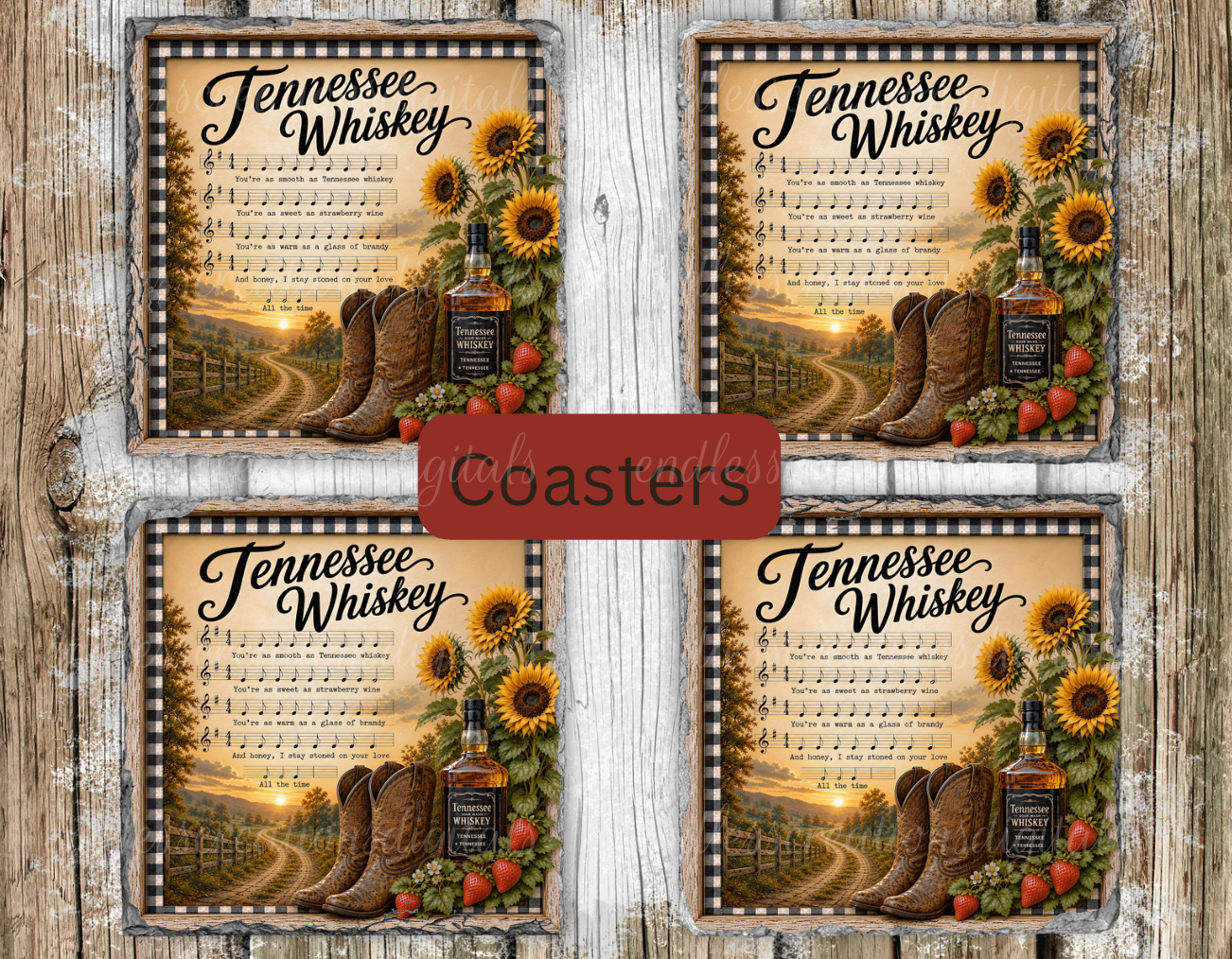 TENNESSEE WHISKEY ROUND/CLOCK DESIGN BUNDLE OF 4