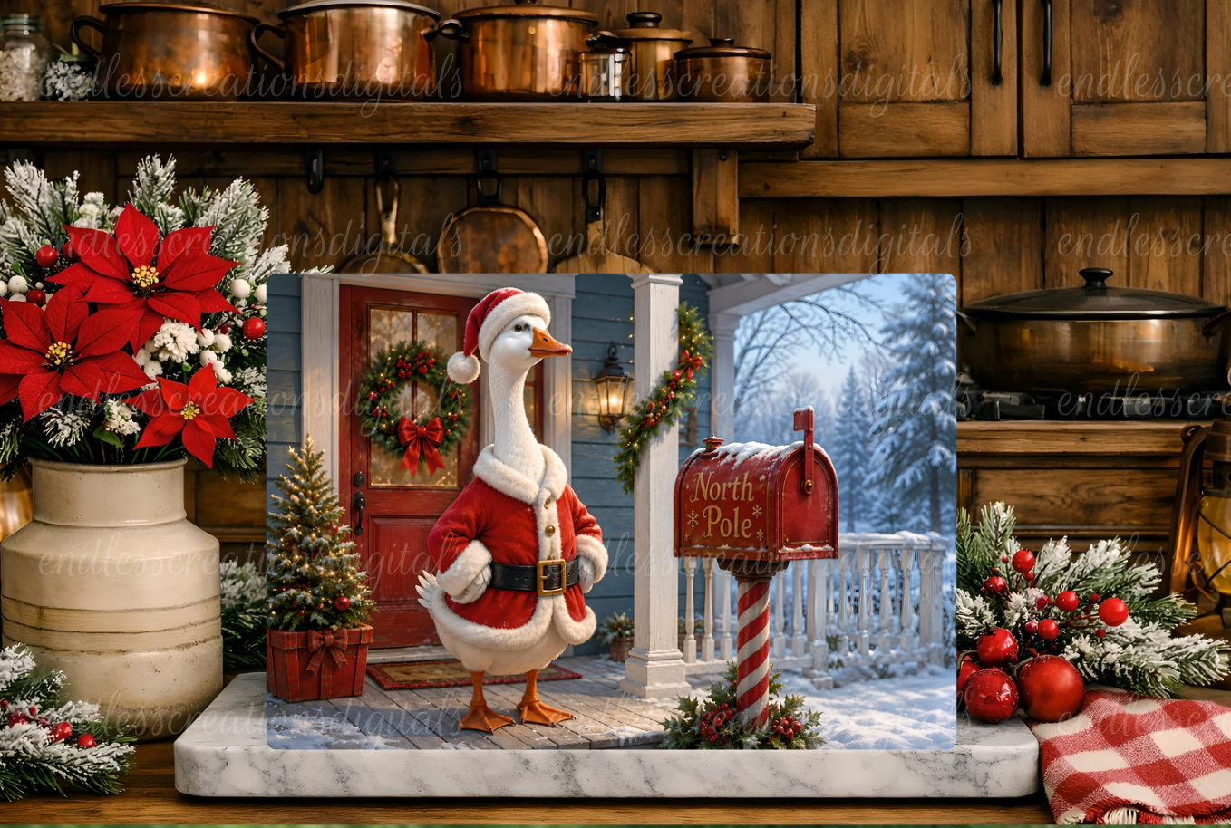 SANTA PORCH GOOSE CHRISTMAS CUTTING BOARD DESIGN