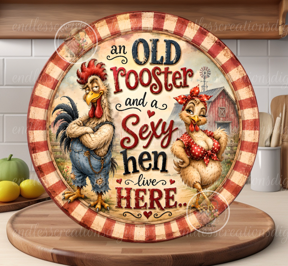 OLD ROOSTER SEXY HEN ROUND/ CLOCK DESIGN  BUNDLE OF 5
