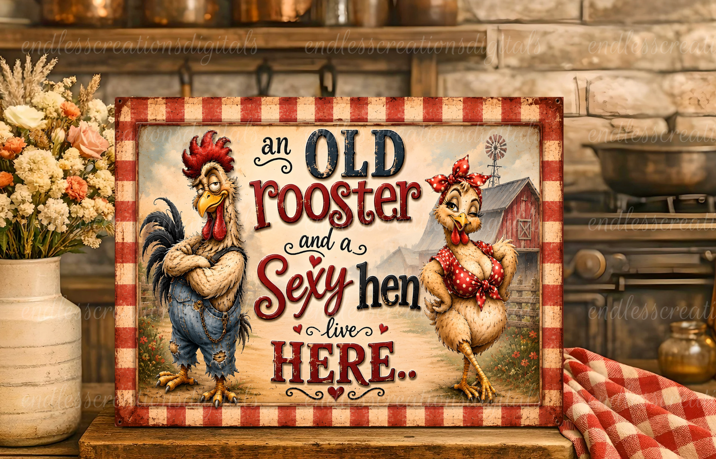 OLD ROOSTER SEXY HEN ROUND/ CLOCK DESIGN  BUNDLE OF 5