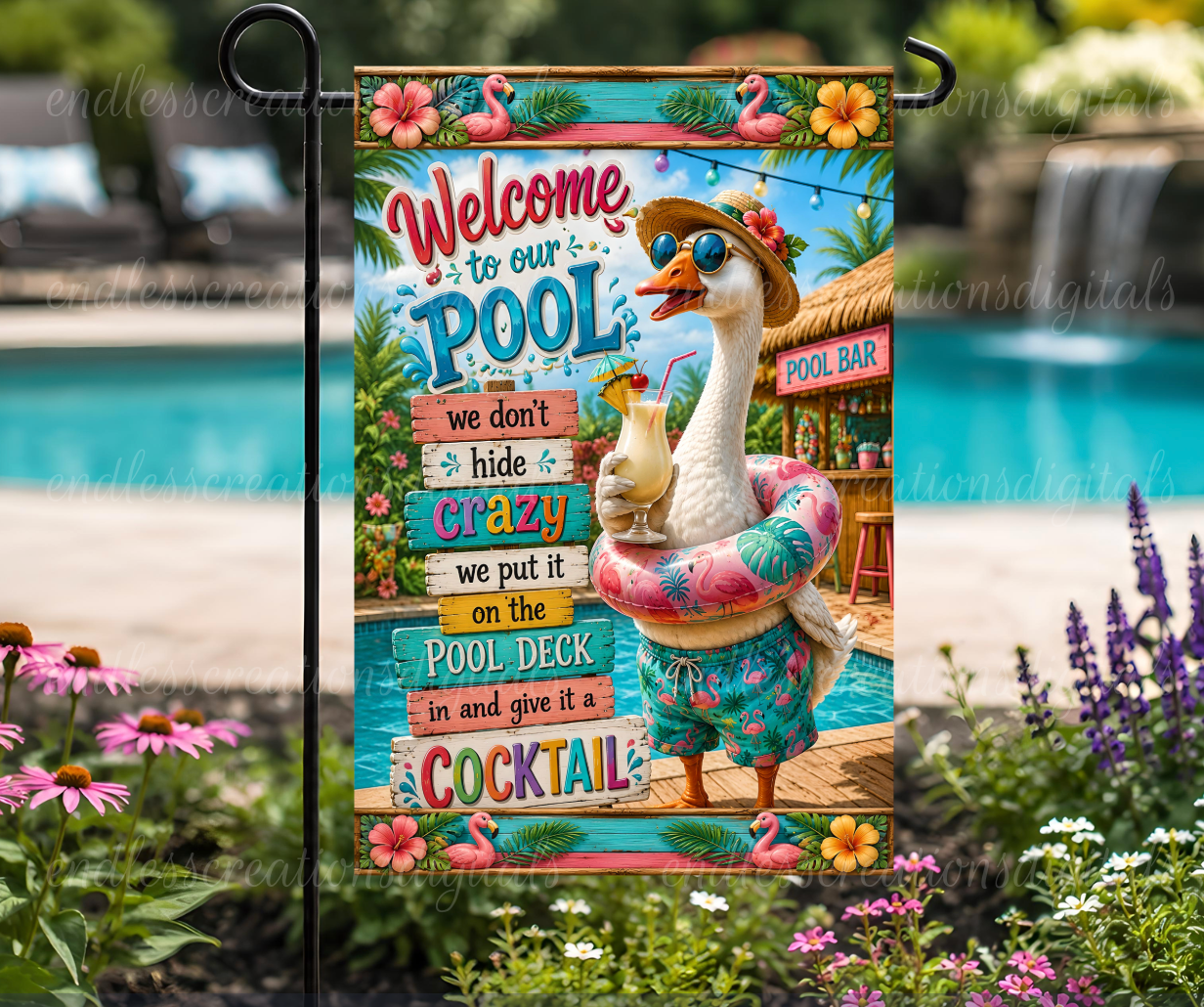 SUMMER POOL GOOSE GARDEN FLAG