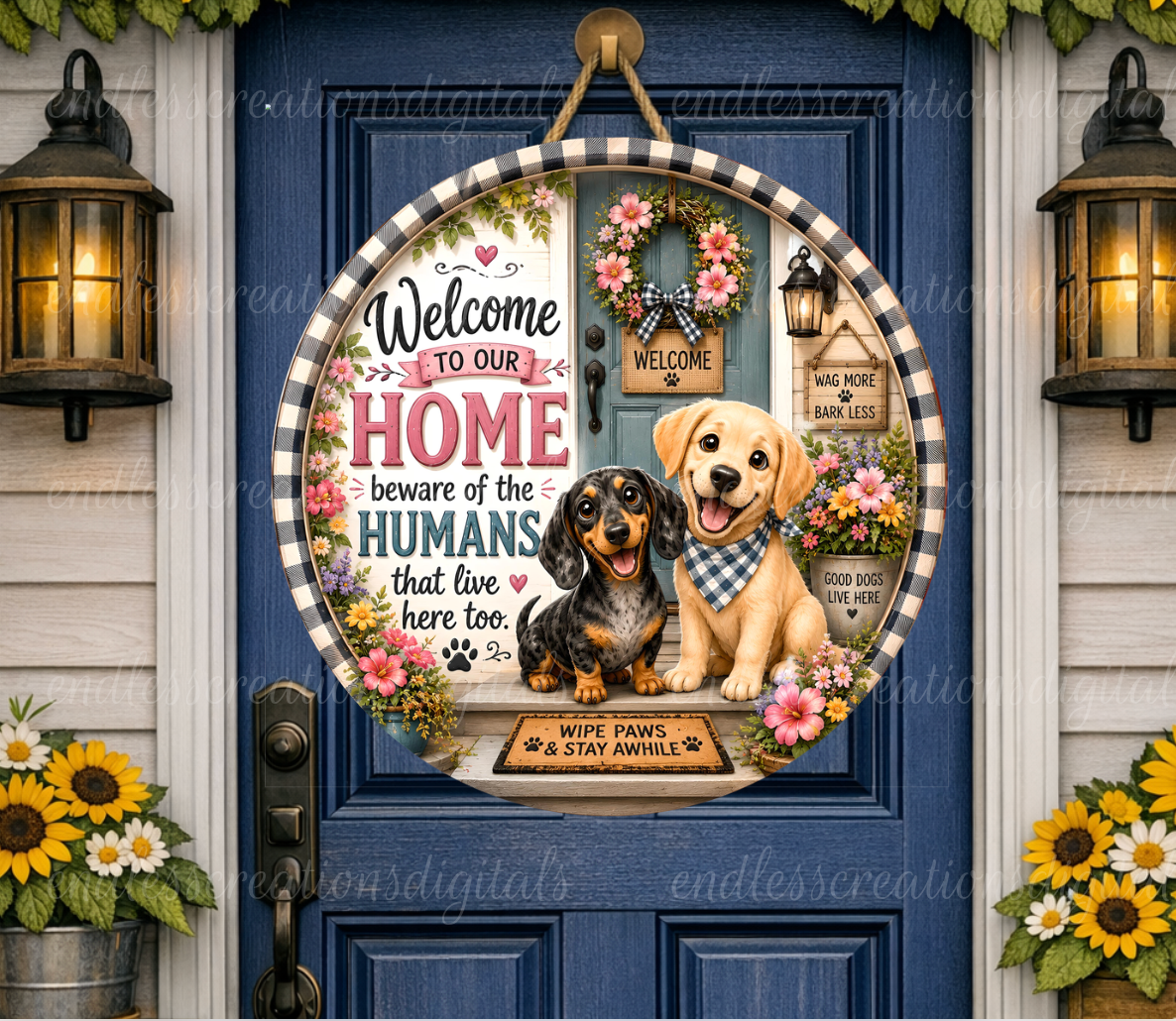 WELCOME DOG ROUND/GARDEN FLAG BUNDLE OF 2