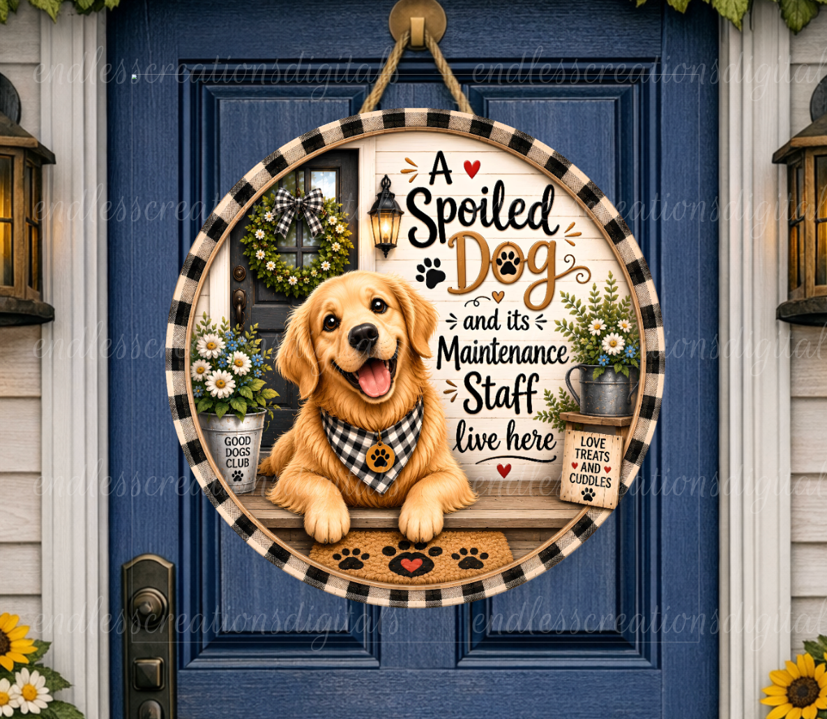 SPOLIED GOLDEN RETRIEVER ROUND/GARDEN FLAG BUNDLE OF 2