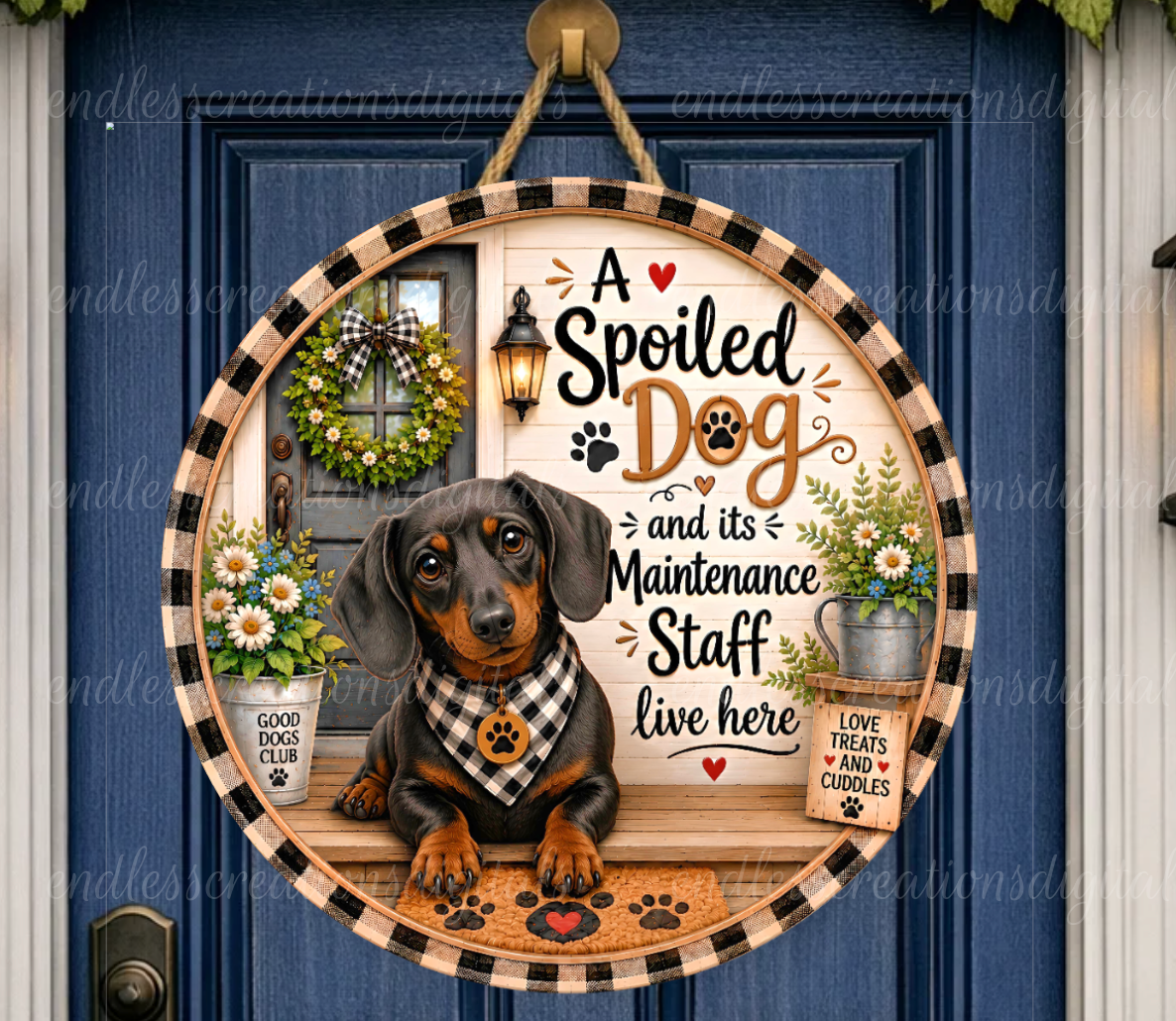 SPOILED BLACK DACHSHUND ROUND/GARDEN FLAG BUNDLE OF 2
