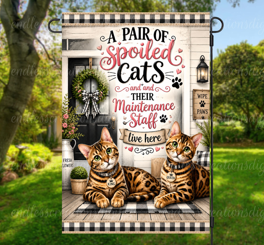 SPOLIED CATS ROUND/GARDEN FLAG BUNDLE OF 2