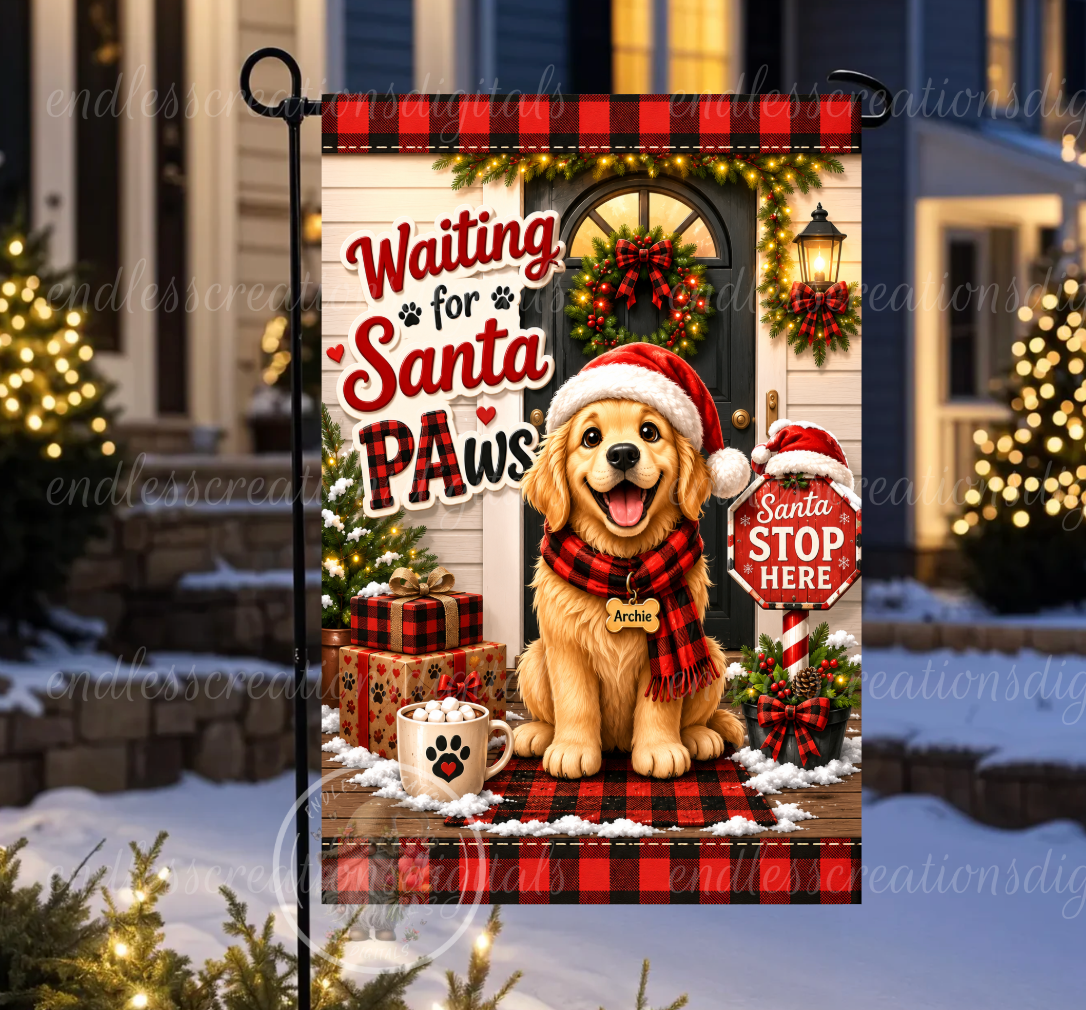 WAITING FOR SANTA PAWS ROUND/GARDEN FLAG BUNDLE OF 2