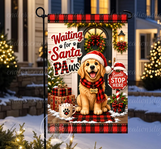 WAITING FOR SANTA PAWS ROUND/GARDEN FLAG BUNDLE OF 2