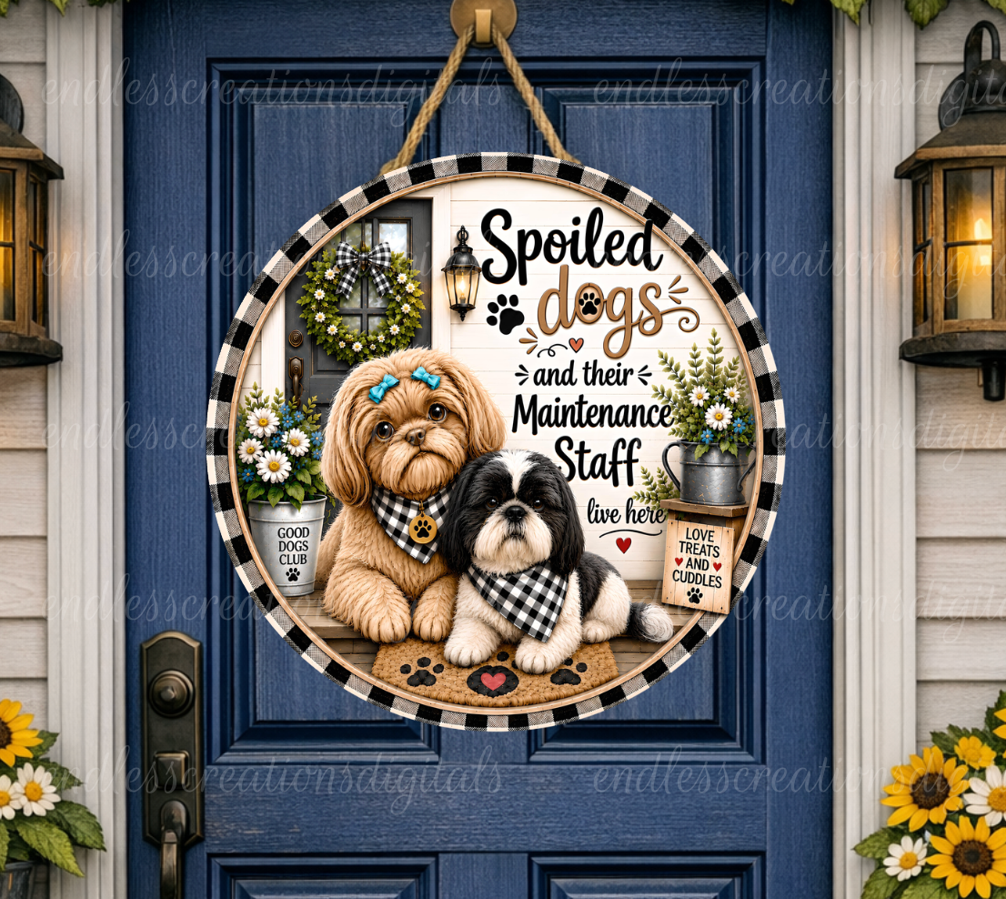 SPOILED DOGS LIVE HERE ROUND/GARDEN FLAG BUNDLE OF 2
