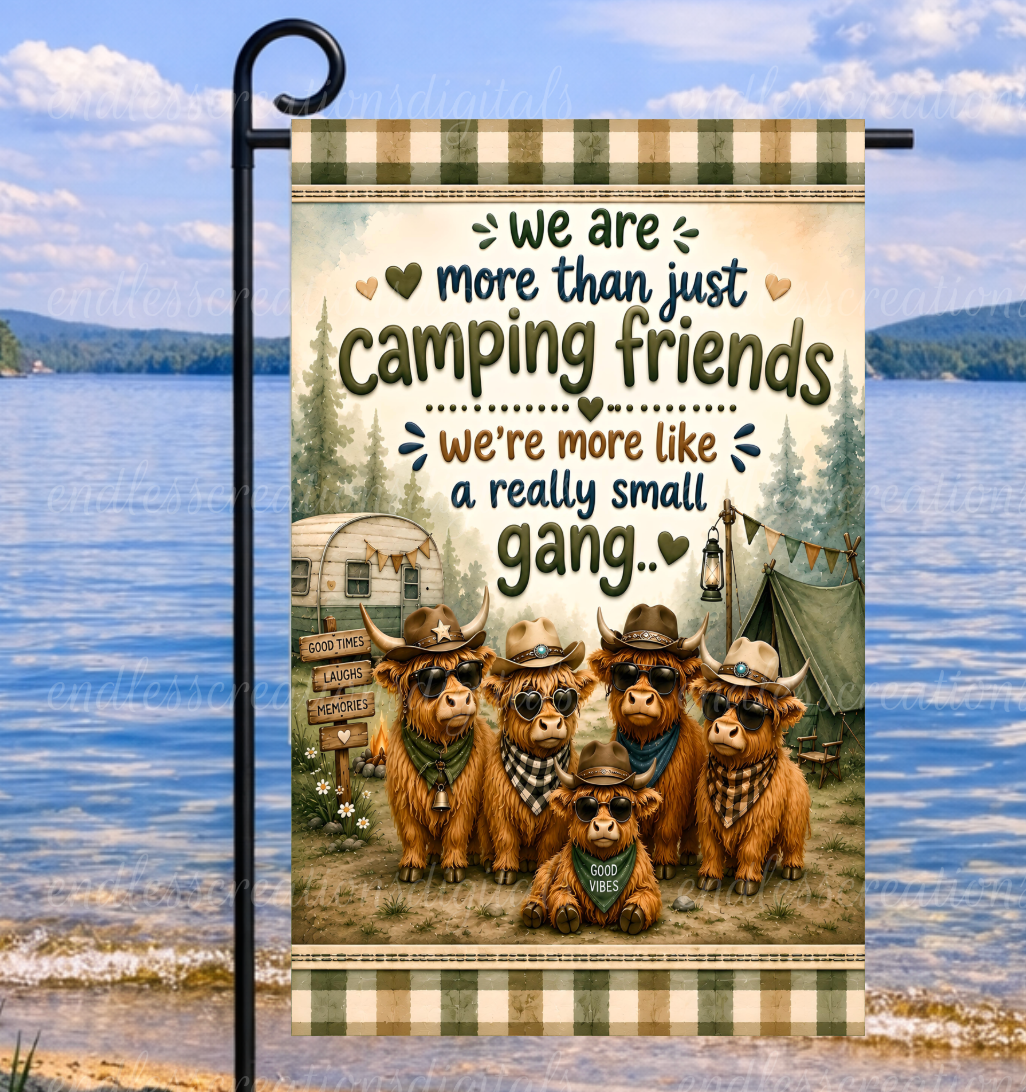 HIGHLAND COW CAMPING FRIENDS