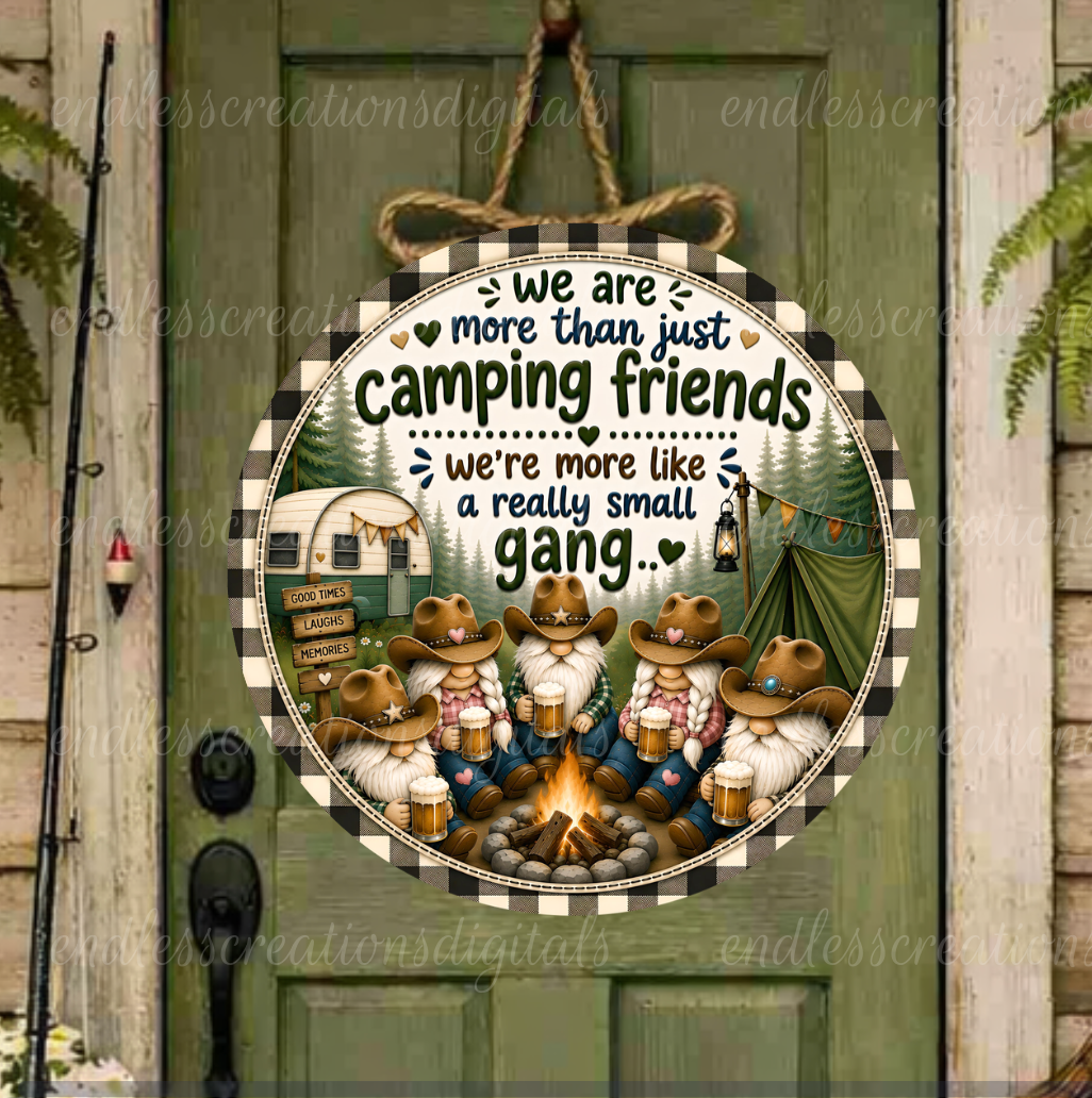 CAMPING GNOME FRIENDS ROUND/GARDEN FLAG BUNDLE OF 2