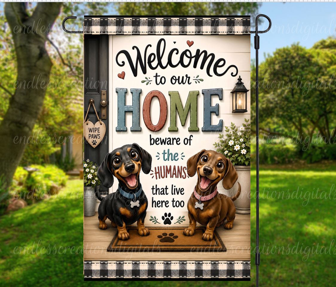 WELCOME DOGS ROUND/GARDEN FLAG BUNDLE OF 2