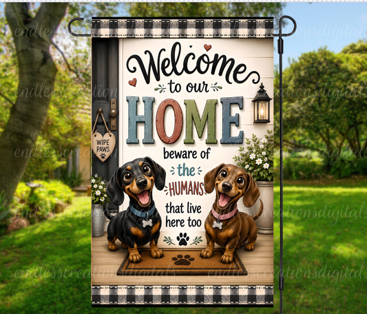 WELCOME DOGS ROUND/GARDEN FLAG BUNDLE OF 2