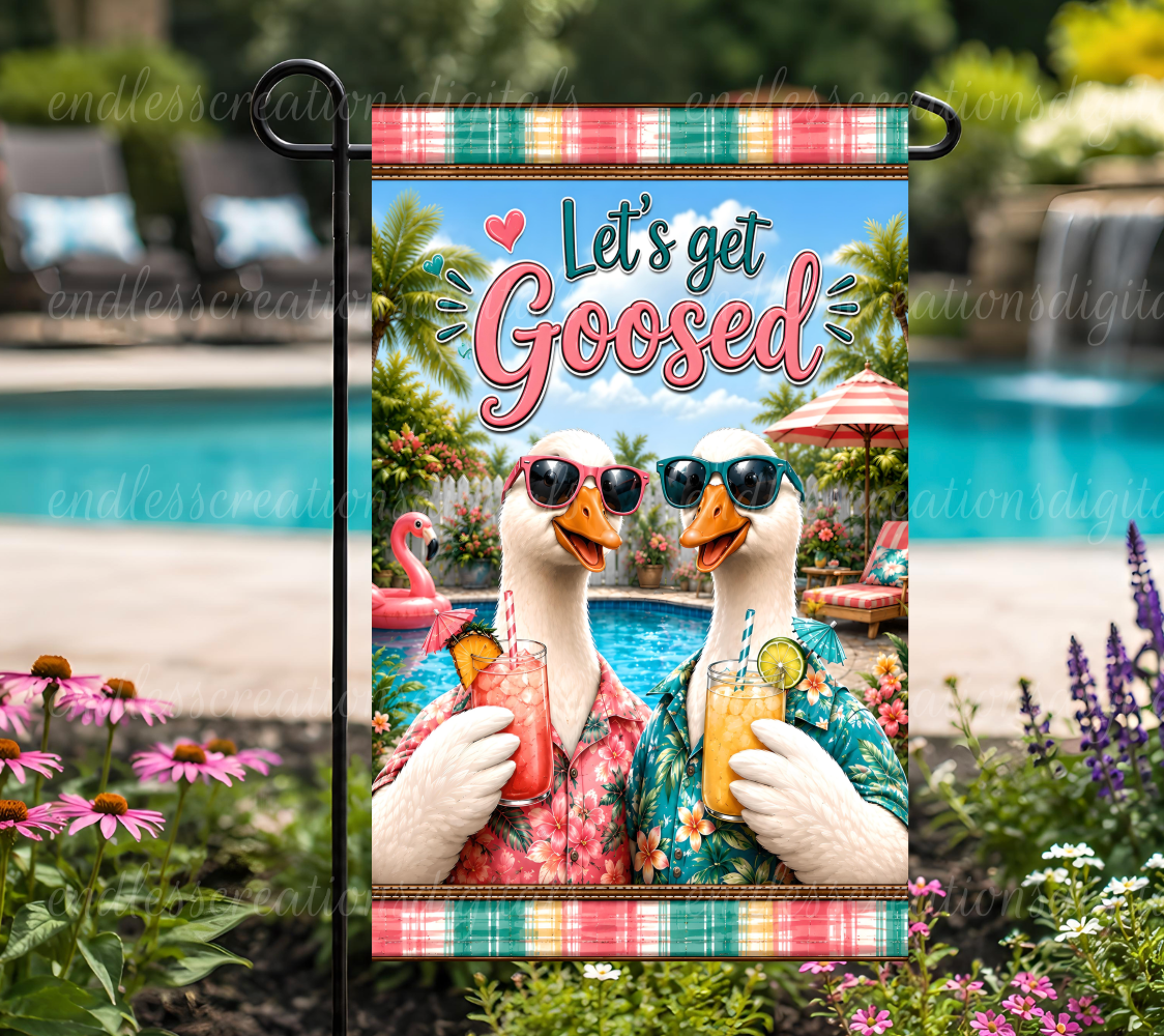 LET'S GET GOOSED ROUND/GARDEN FLAG BUNDLE OF 2