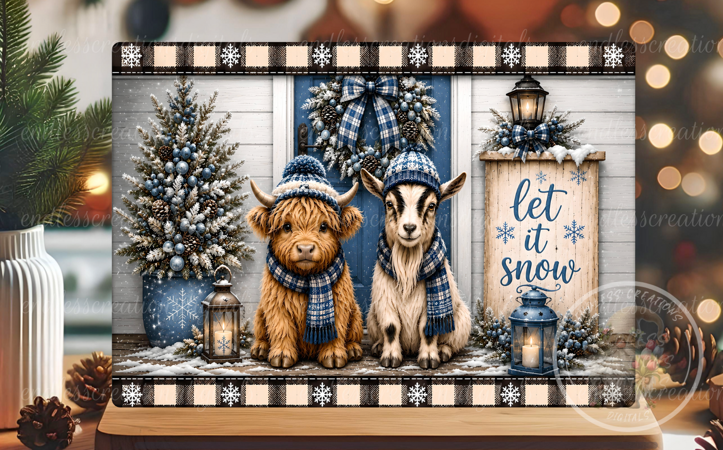 LET IT SNOW WINTER COW AND GOAT ROUND/GARDEN FLAG BUNDLE OF 3