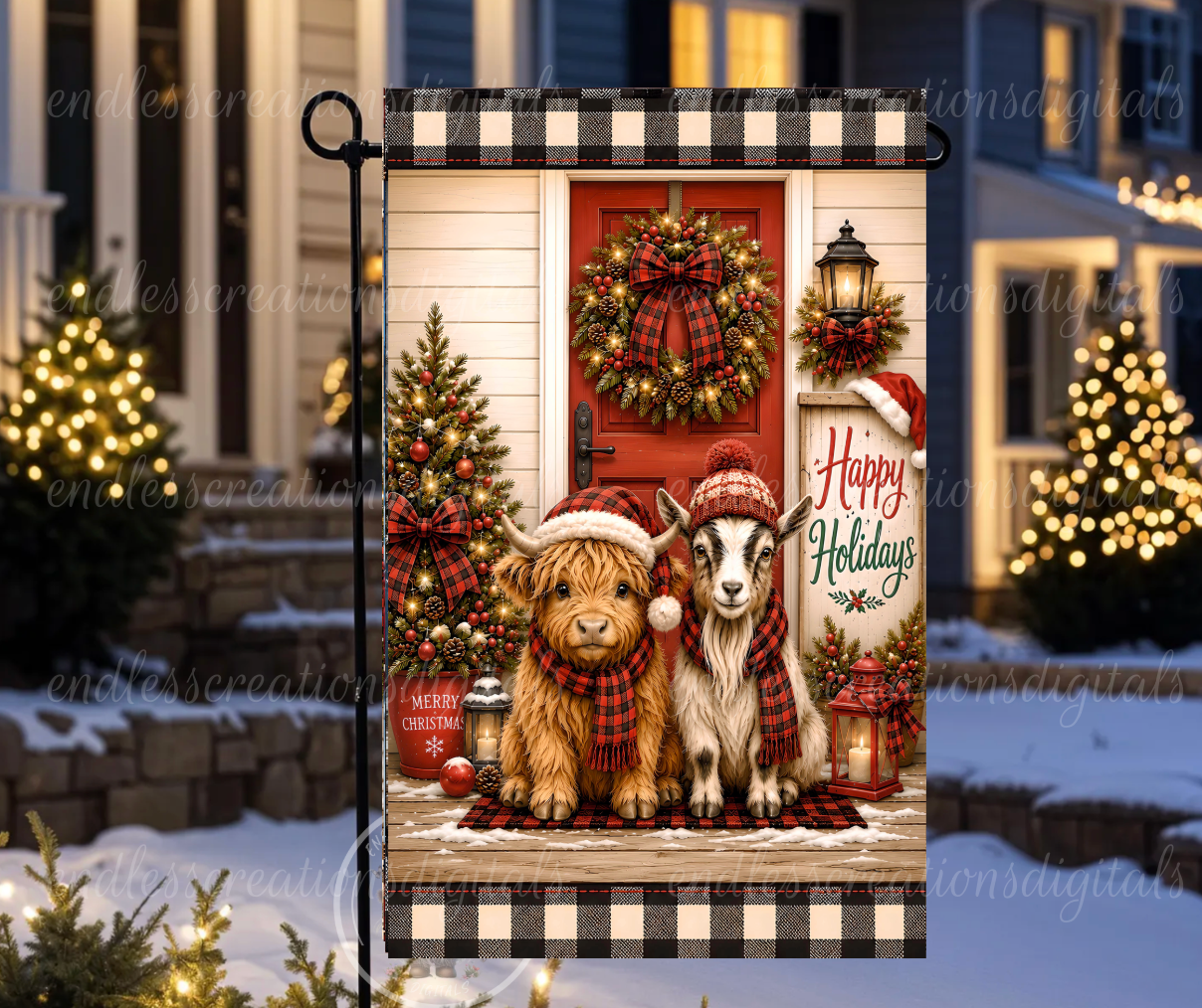 HAPPY HOLIDAYS ROUND/GARDEN FLAG BUNDLE OF 3