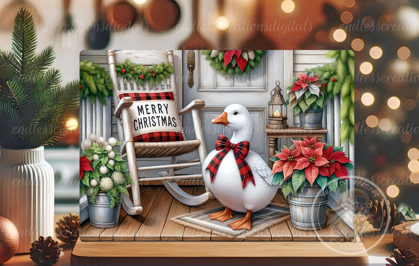 MERRY CHRISTMAS PORCH GOOSE CUTTING BOARD DESIGN