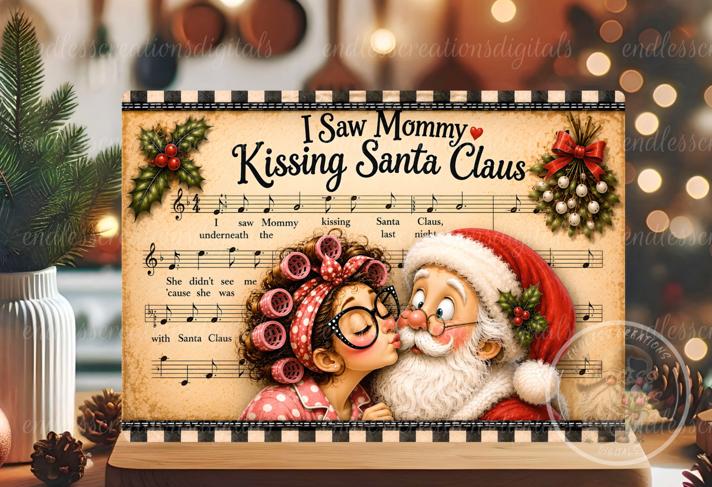MOMMY KISSING SANTA CUTTING BOARD DESIGN