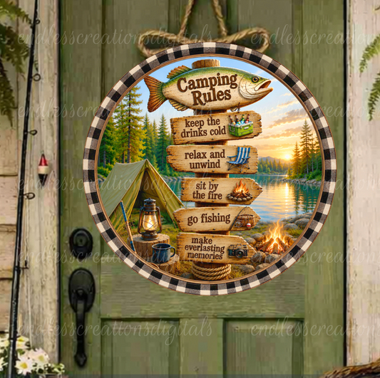 CAMPING RULES ROUND/GARDEN FLAG BUNDLE OF 2