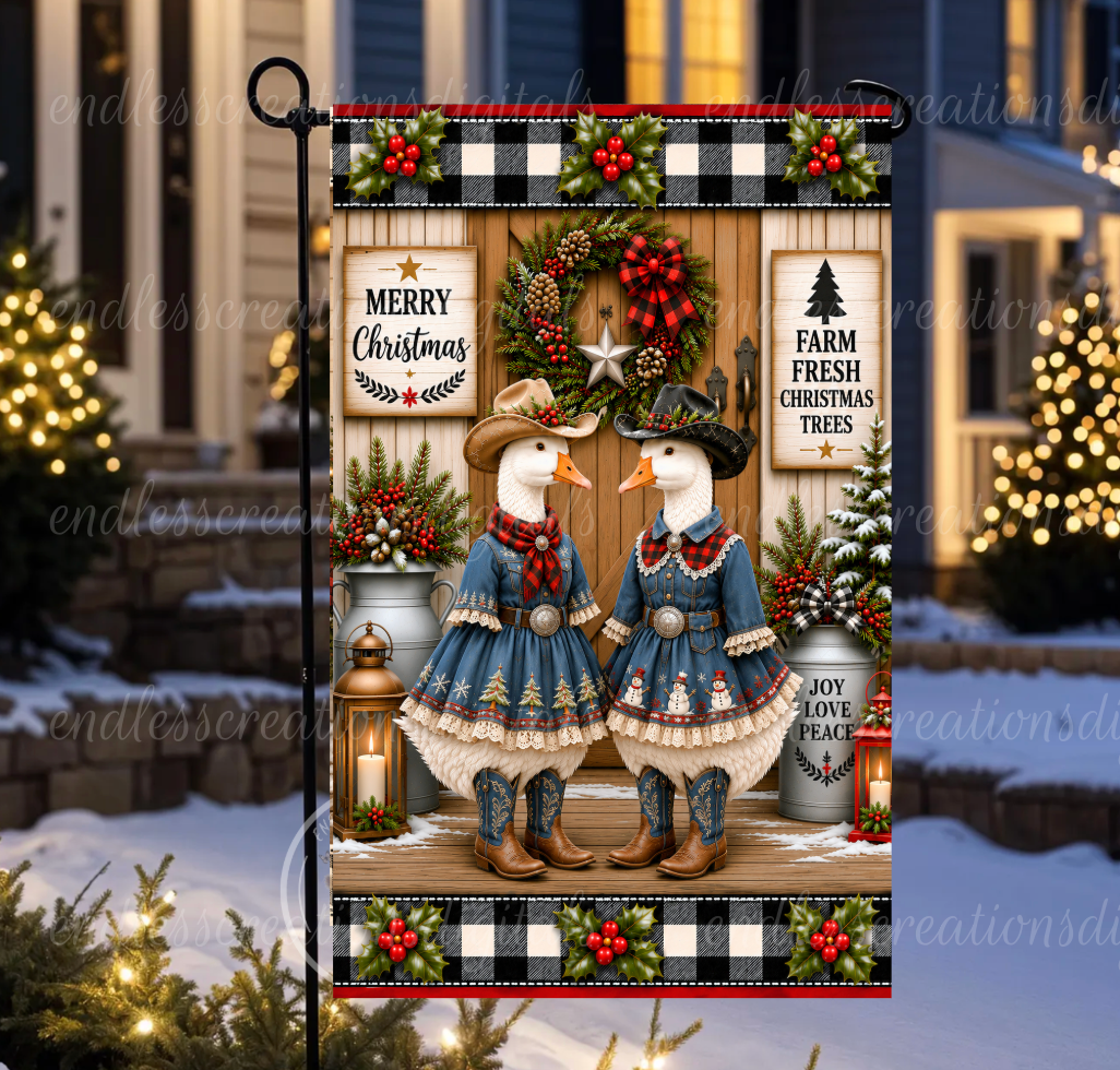 COWGIRL CHRISTMAS GOOSE ROUND/GARDEN FLAG BUNDLE OF 3